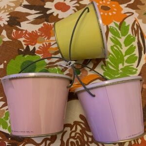 Vintage Floral Tin Buckets - Pastel Colors bunnies and ducks 2 1/2 x 3 1/4